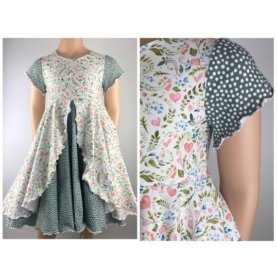 Vestido plato vestido jersey vestido nina falda doble flores corazones blanco verde Etsy Mexico