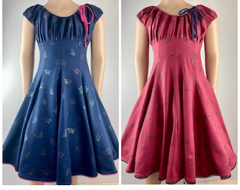 Dress summer dress cotton dress jersey dress swivel dress party dress school dress butterflies glitter berry or navy