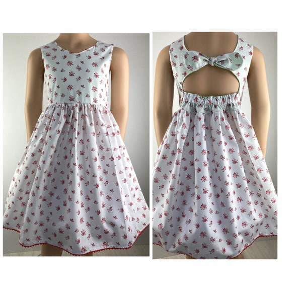 Kleid Sommerkleid Baumwollkleid Drehkleid Punkte Röschen weiß