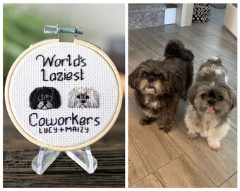 Home Office Decor | Funny Custom Pet Portrait, World's Laziest Coworker Pet Portrait, Work From Home Funny Office Decor, Embroidery Dog Gift