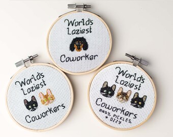 Home Office Decor | Funny Custom Pet Portrait, World's Laziest Coworker Pet Portrait, Work From Home Funny Office Decor, Embroidery Dog Gift
