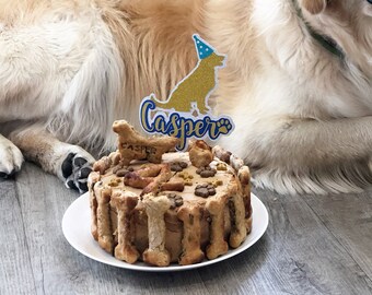 Dog customised cake topper glitter any name age doggie puppy personalised custom