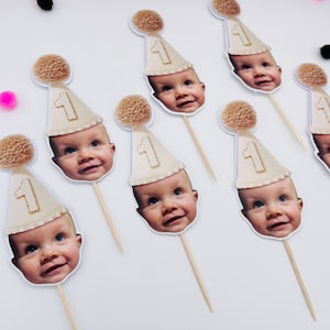 First birthday cupcake topper with photo, Cupcake topper with face picture, First birthday party, number 1 cake topper with custom picture