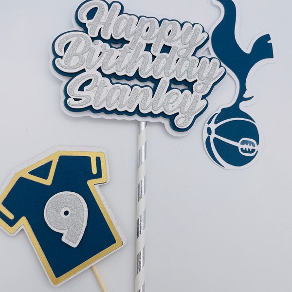 Tottenham Hot Spur cake topper for birthday, football Cake Topper, personalised football decoration for birthday with name and age