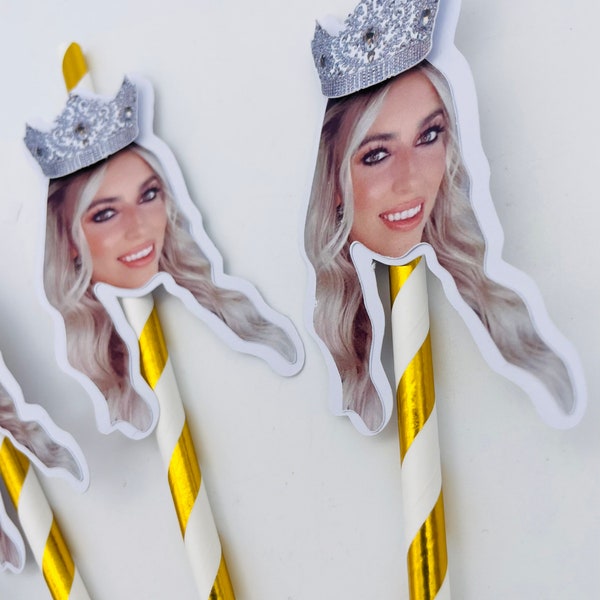 Personalised queen crown photo straws, straws with picture for birthday party, birthday crown straws, princess birthday, birthday queen