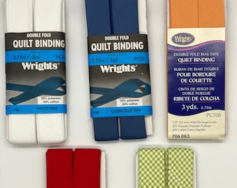 White- 3 yds or by bulk 12 non elastic mask ear loop /& trim 9 yds= 3 of 3yds Wrights Bias Tape Double Fold SALE Quilt Binding White
