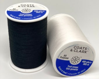 Coats & Clark 400 yards All-Purpose Sewing Thread - WHITE or BLACK - Sewing Supply - White Thread - Black Thread