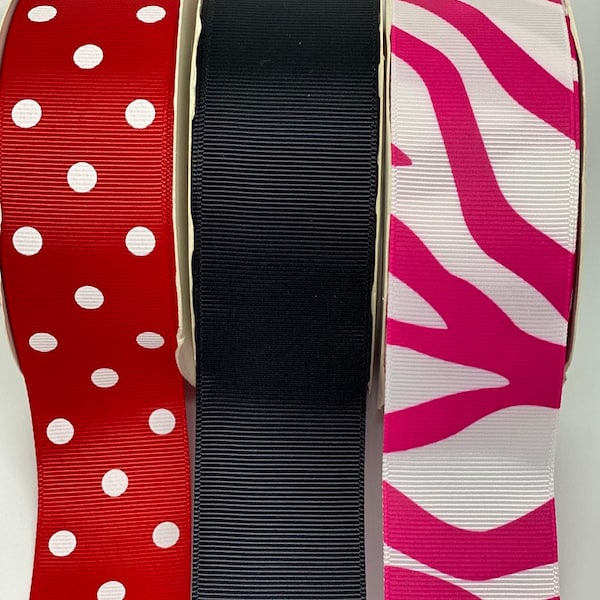 1.5" Grosgrain Ribbon - Simplicity Ribbon - 10 Yards - Red Polka Dot - Black - Hot Pink Zebra
