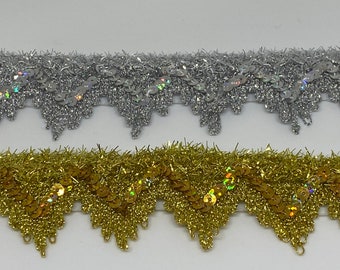 Decorative Metallic Sequins Trim - 1.5" - Per yard - Gold or Silver