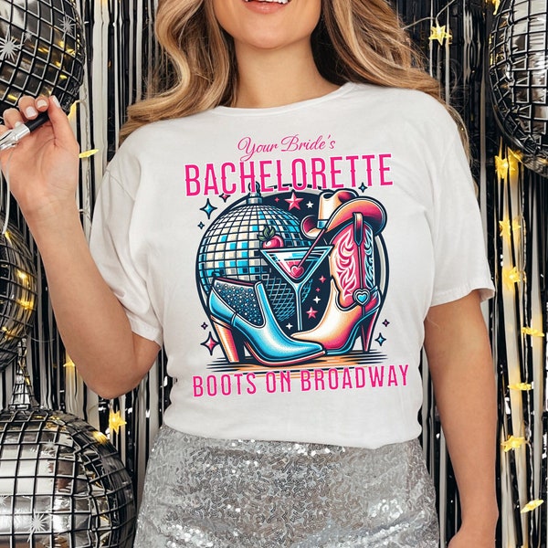 Customizable Boots on Broadway Nashville Bachelorette Party Unisex Heavy Cotton Tee, Personalized Bachelorette T-Shirt, Nashville Bach Bash