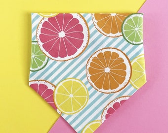 Lemon Summer Dog Bandana, Fruit Dog Bandana, Over the Collar Dog Bandana, Citrus Dog, Gifts for Pets