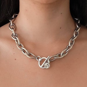 Chunky necklace, Chunky silver necklace with toggle clasp, Chunky toggle necklace, Unique silver necklace