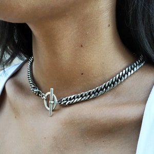 Silver chain choker, Chunky silver necklace