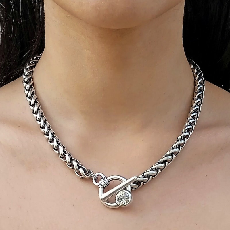 CHUNKY CRESCENT CHARM COLLAR NKLC - SILVER main image 1