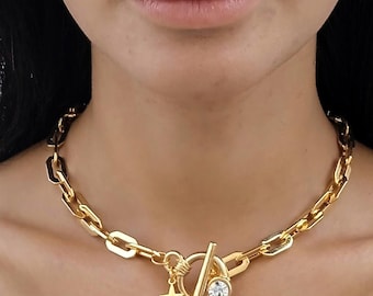 Chunky chain choker, Gold choker necklace, Thick chain choker