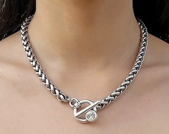 Silver chain necklace with toggle clasp, Toggle neckalce
