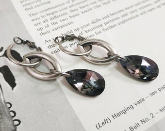 Chain earrings, Silver earrings, Crystal earrings, Statement earrings