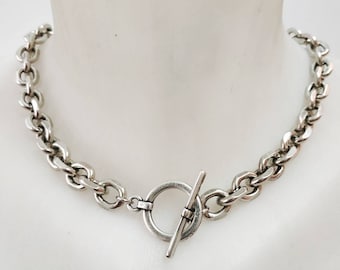 Silver chain necklace, Chunky silver necklace, Thick chain necklace