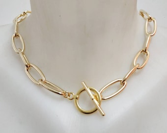 Paperclip necklace, Gold chain necklace, Layering gold necklace