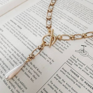 Gold plated necklace with a pearl drop, Gold pearl necklace, Pearl drop necklace