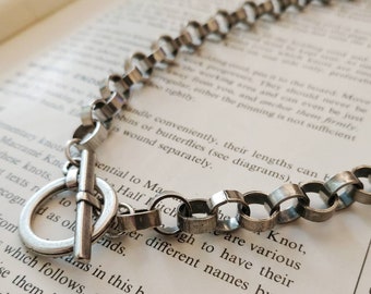 Silver chain necklace, Rolo chain necklace, Silver toggle necklace