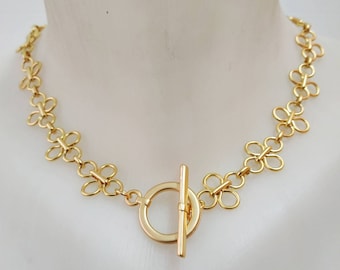 Gold chain necklace, Toggle necklace, Gold chain choker
