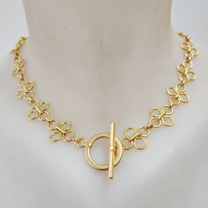 Gold chain necklace, Toggle necklace, Gold chain choker
