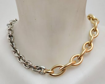 Gemengde metalen sieraden, gemengde metalen ketting met kapittelsluiting, tweekleurige ketting, gouden en zilveren ketting, kapittelketting