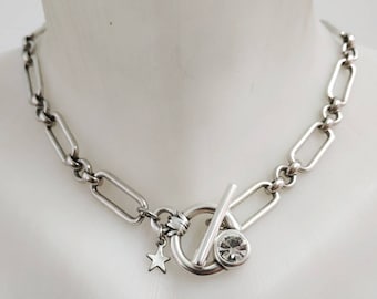 Silver chain necklace with unique toggle clasp