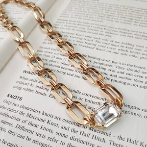Gold plated necklace with a crystal, Gold chain necklace, Gold crystal choker