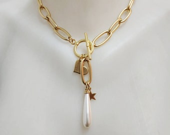 Gold drop necklace, Gold lariat necklace, Y necklace