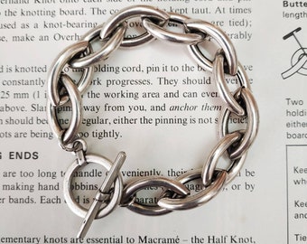 Silver chain bracelet, Chunky silver bracelet, Toggle clasp bracelet