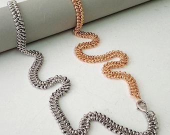 Mixed metal jewelry, Mixed metal long necklace, Long necklace for women, Gold and silver necklace
