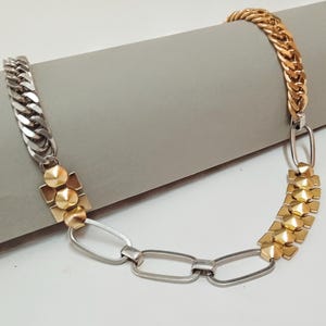 Mixed metal jewelry, Two tone chain necklace, Mixed gold and silver neckalce