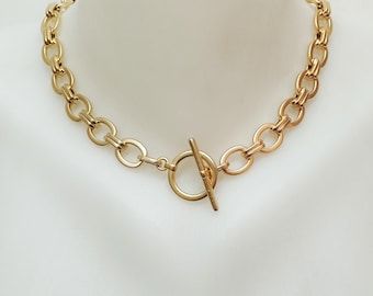 Choker necklace with toggle clasp, Gold choker necklace for women