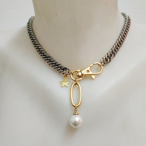 NEB21MXMDP Mix Metal Modern Pearl Pendant Necklace