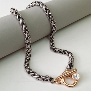 Mixed metal jewelry, Silver chain necklace with gold toggle clasp, Mixed gold and silver neckalce, Two tone chain necklace
