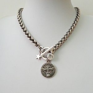 Chunky necklace, Chuky silver necklace with toggle clasp, Silver toggle necklace, Silver necklace for wonen