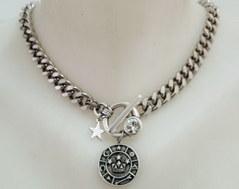 Silver coin necklace, Silver necklace with coin pendant, Statement silver necklace, Medallion necklace, Disc necklace