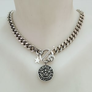 Silver coin necklace, Silver necklace with coin pendant, Statement silver necklace, Medallion necklace, Disc necklace