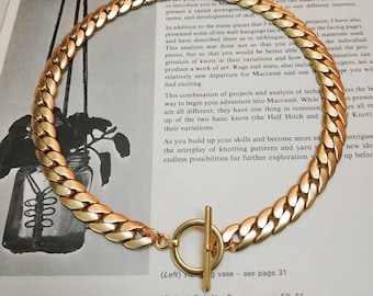 Gold statement necklace, Gold chain choker, Gold toggle necklace