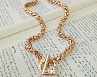 Gold toggle necklace, Toggle necklace, Gold chain necklace, Gold necklace with toggle clasp