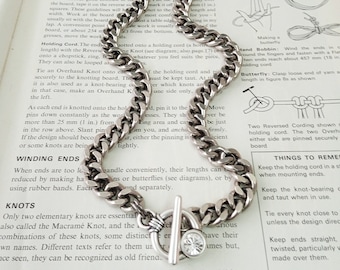 Silver chain necklace with toggle clasp, Chunky silver necklace, Silver toggle necklace, Statement silver neckalce