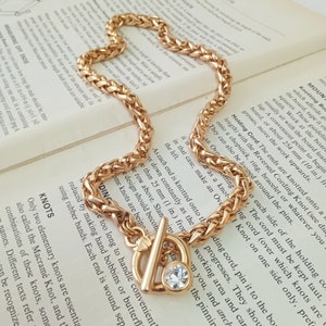 Gold toggle necklace, Toggle necklace, Gold chain necklace, Gold necklace with toggle clasp