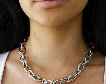 Zilveren ketting, zilveren ketting met kapittelsluiting, unieke zilveren ketting, statement zilveren ketting