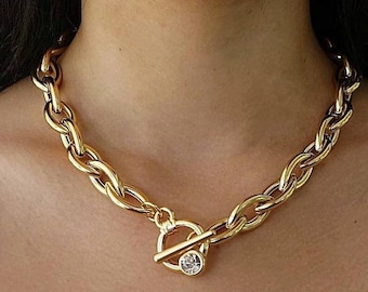 Gros collier en or avec fermoir à bascule, collier à bascule en or