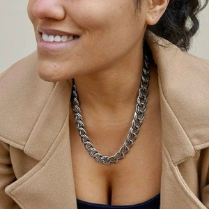 Wide silver chain necklace, Chunky silver necklace