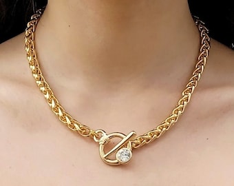 Gold chain necklace, Gold plated necklace, Chain necklace, Gold toggle necklace