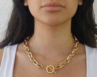 Chunky necklace, Chunky gold necklace with toggle clasp, Chunky gold jewelry
