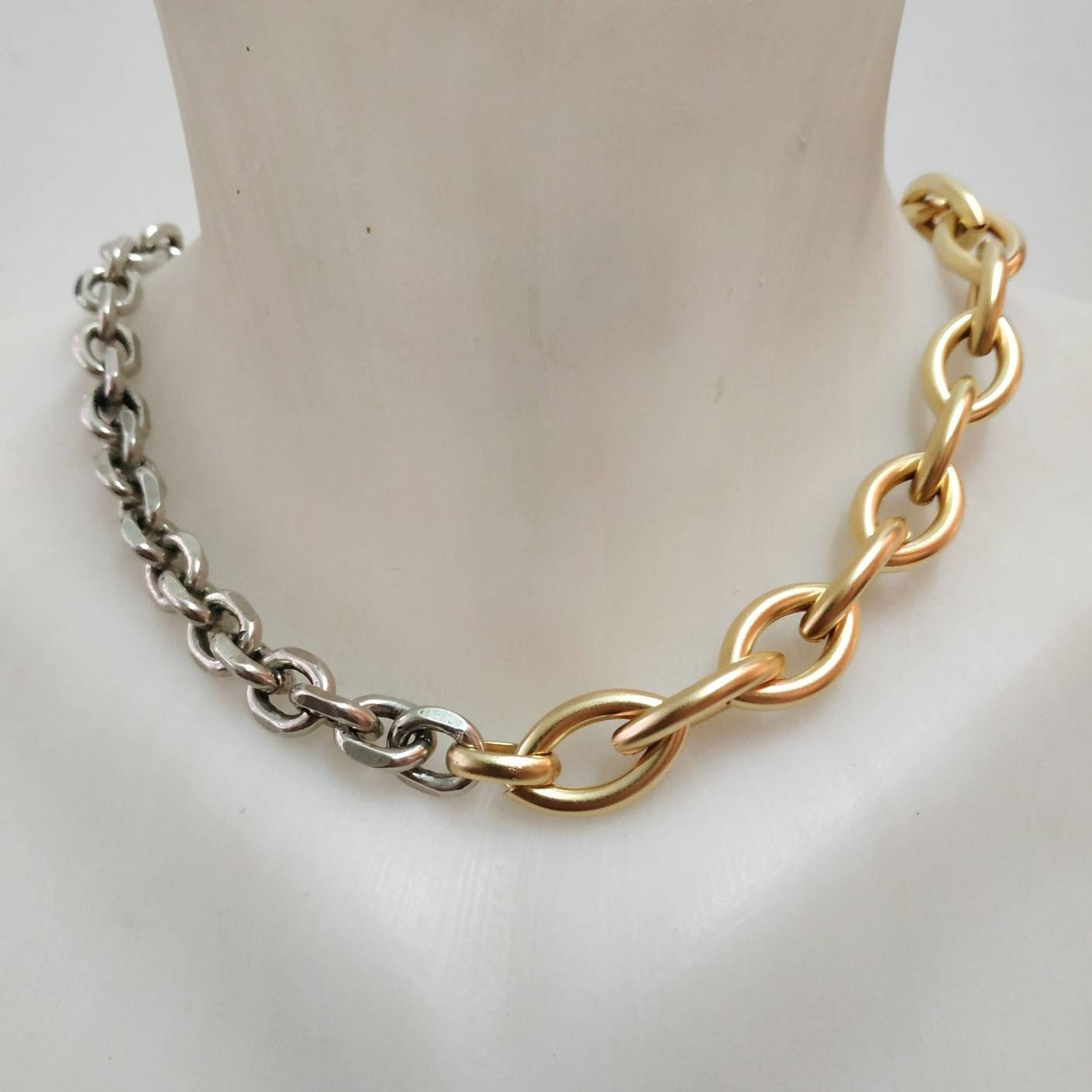 Mixed Metal Toggle Clasp Necklace / Gold & Silver / Geometric
